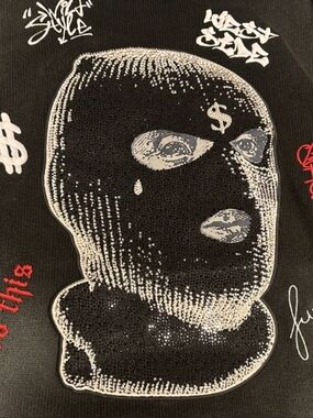 LEFT POINT Black Graphic Crewneck Sweater with Ski Mask Motif